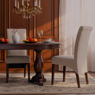 Sunvega Light Beige Linen Look Fabric Upholstered Contemporary Dining Chair Set of 2