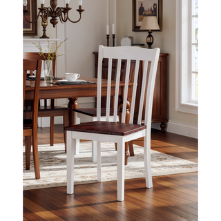 Sunvega Walnut Wooden Grooved Top White Base Rectangular Leg Dining Table Set