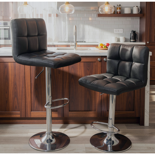 Sunvega Faux Leather Adjustable Hydraulic Swivel Bar Stool Set of 2 Black