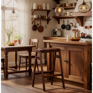 Sunvega Mid-Century Modern Stackable Wood Barstools with Contour Seat and Hook