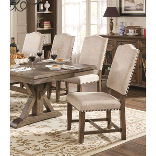 Sunvega Light Oak Finish Round Dining Table with Pedestal Base in Rustic Style
