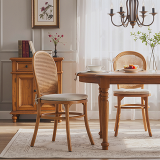 Sunvega Modern Industry Chic Cane Dining Chair Set of 2 with Tall Round Backrest