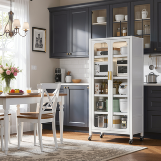 Sunvega 6 Tier Metal Kitchen Pantry Storage Cabinet with Transparent Door and Wheels