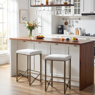 Sunvega Backless Upholstered Counter Stool with Bronze Metal Base and Padded Seat