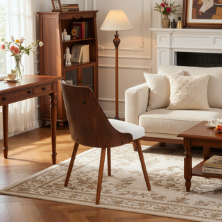 Sunvega Mid-Century Modern Dining Chair with Faux Leather Upholstery and Wood Frame
