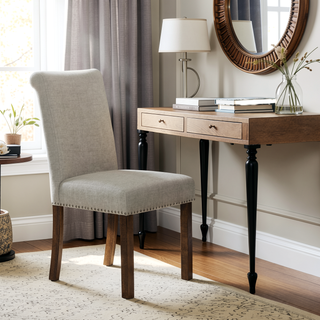 Sunvega Upholstered Dining Chair with Nailhead Trim and Walnut Wood Legs Set of 2