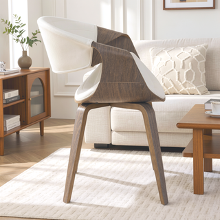 Sunvega Mid-Century Modern Dining Chair in Faux Leather with Tufting and Wood Legs