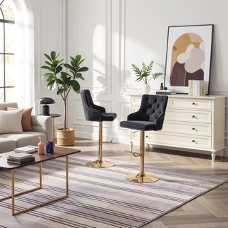 Sunvega Adjustable Swivel Bar Stool with Velvet Upholstery and Gold Base