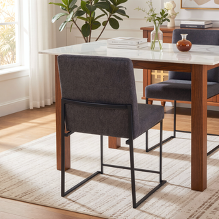 Sunvega High Back Padded Upholstered Dining Chair Set of 2 in Black Steel Frame