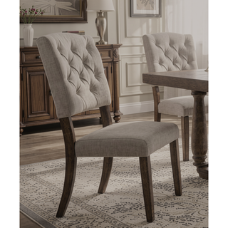 Sunvega Elegant High-Back Linen Upholstered Dining Side Chair with Weathered Oak Legs