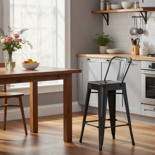 Sunvega Industrial Metal Counter Height Stool Set of 2 with Curved Back