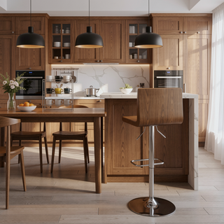 Sunvega Mid-Century Modern Adjustable Swivel Barstool with Cushioned Seat and Backrest