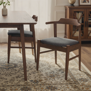 Sunvega Mid-Century Modern Gray Fabric Dining Chair with Solid Wood Frame 18.50" L x 22.50" W x 28.00" H Farmhouse Kitchen Side Chairs with Foot Pegs (Set of 2)