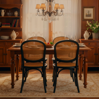 Sunvega Vintage Rattan Dining Chairs with Birch Wood Frame Set of 2