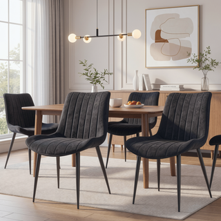 Sunvega Brown PU Leather Dining Chairs with Metal Legs and Wave Pattern Upholstery