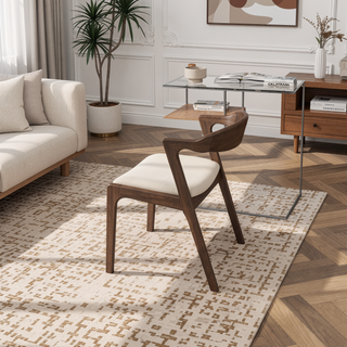 Sunvega Cream Velvet Dining Chair Set of 2 with Solid Wood Legs and Mid-Century Modern Design