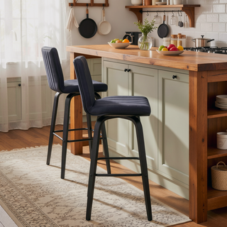Sunvega 26 Inch Swivel Gray Faux Leather and Black Wood Bar Stool