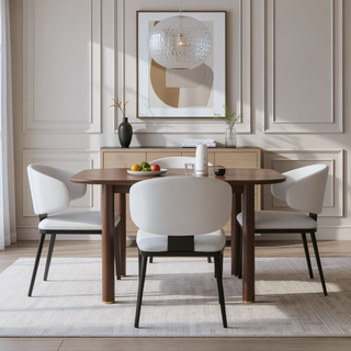 Sunvega Modern PU Leather Upholstered Dining Chairs with Crescent Backrest Set of 2