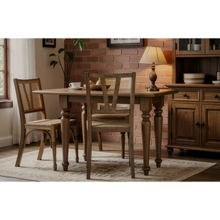 Sunvega Hickory Slat Back Chair with Rattan Seat and Cushion in Almond Set of 2