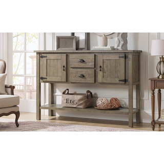 Sunvega Retro Style Solid Pine Wood Sideboard Console Table with 2 Drawers and Cabinets
