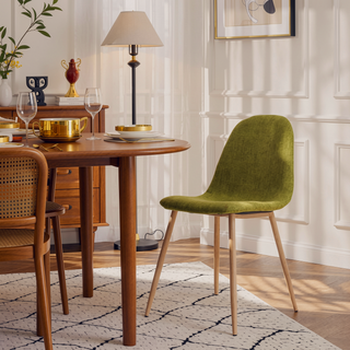 Sunvega Green Fabric Dining Chairs with Light Walnut Finished Iron Legs