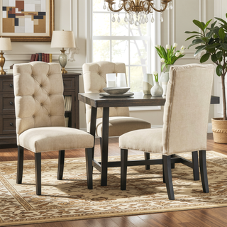 Sunvega Harding KD Tuft Dining Chair Set of 2 with Tufted Fabric Backrest