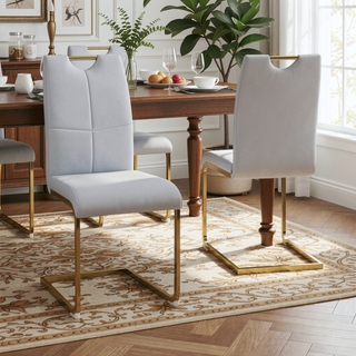 Sunvega Modern Faux Leather Upholstered Dining Chairs with Gold Metal Legs Set of 4
