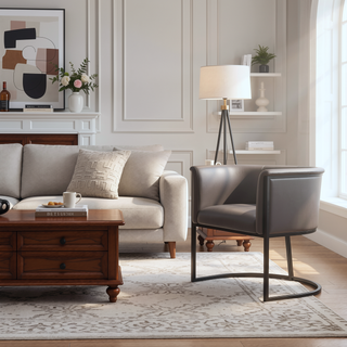 Sunvega Modern Faux Leather Upholstered Dining Chair with Geometric Metal Frame