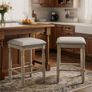 Sunvega Rustic Chic Tan Upholstered Counter Height Stool Set of 2