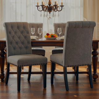 Sunvega Sand and Rustic Espresso Tufted Side Chairs with Rolled Backrest and Padded Seat
