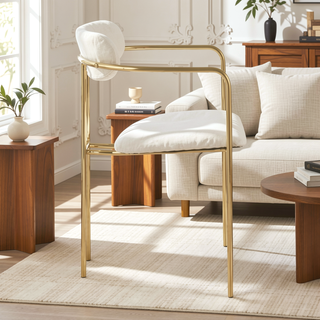 Sunvega Gold Metal Frame Cream Velvet Upholstered Demi Contemporary Dining Chairs Set of 2