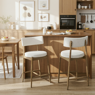 Sunvega Mid Century Modern Counter Stool Set of 2 with Upholstered Boucle Seat