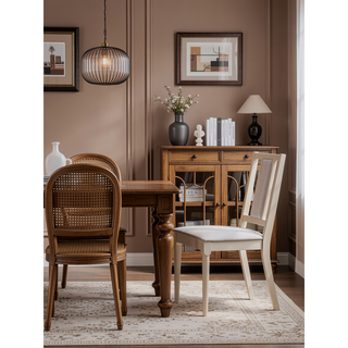Sunvega Modern Natural Finish Dining Table with Double Pedestal Base