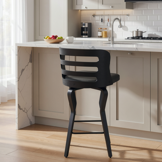 Sunvega 26 Inch Swivel Gray Faux Leather and Black Wood Bar Stool