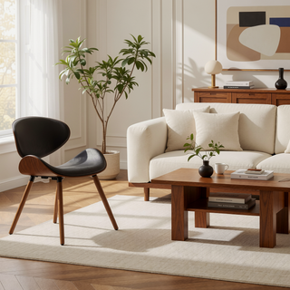 Sunvega Distressed Brown Vegan Faux Leather Upholstered Mid Century Modern Dining Chair