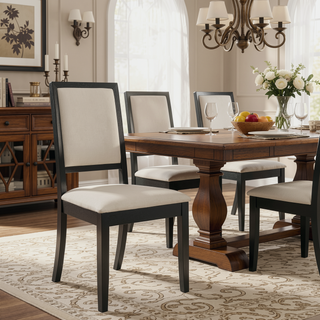 Sunvega Cream and Black Upholstered Side Dining Chairs with Sleek Lines Set of 2