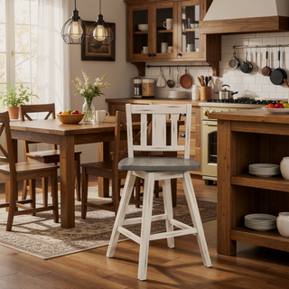 Sunvega Solid Rubberwood Counter Height Dining Table with Distressed Gray Finish