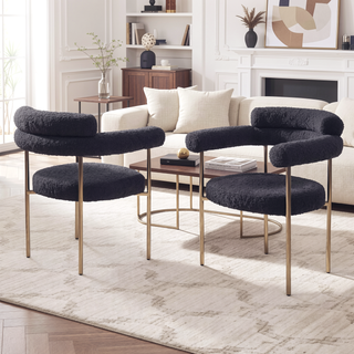 Sunvega Modern Boucle Fabric Upholstered Dining Chair Set with Black Metal Legs