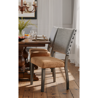 Sunvega Antique Light Gray Fabric Upholstered Dining Chair Set of 2 with Nailhead Trim