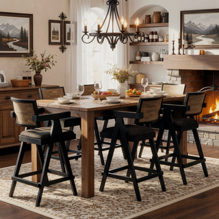 Sunvega Milan Modern Resin Webbing Back Bar Stool with Arms Set of 3 Ebony Black Boucle
