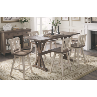 Sunvega Solid Rubberwood Counter Height Dining Table with Distressed Gray Finish