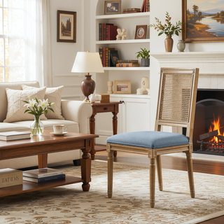 Sunvega French Country Dining Chairs with Cane Backrest Upholstered Seats and Fluted Legs