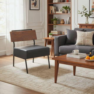 Sunvega Fiji Contemporary Accent Chair in Grey Faux Leather with Walnut Wood