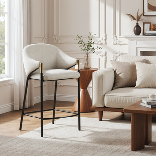 Sunvega Glossy Black and Beige Sloped Arm Counter Height Stools with Gold Accents