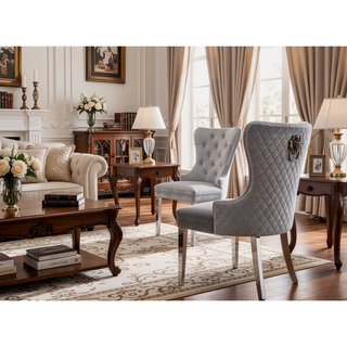 Sunvega Traditional Style Stainless Steel Chair with Plush Velvet Upholstery
