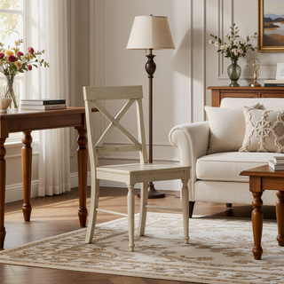 Sunvega Acacia Wood Dining Chairs with X-Shaped Backrest for Classic Dining Room