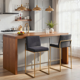 Sunvega Gold Steel and Charcoal Fabric High Back Counter Stool Set of 2
