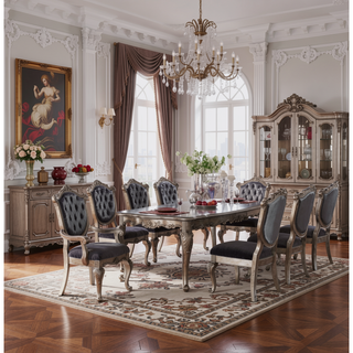 Sunvega Silver Gray and Antique Platinum Tufted Side Chair with Padded Cushions