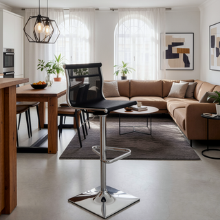 Sunvega Mirage Contemporary Adjustable Swivel Barstool with Mesh Seat and Chrome Base
