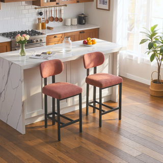 Sunvega Modern Upholstered Fabric Bar Stools Set of 2 with Black Metal Legs for Kitchen Island